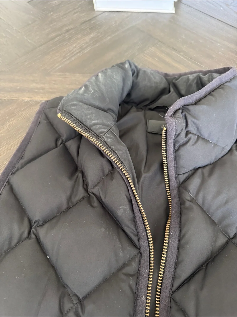 J.Crew Excursion Down Puffer Vest Small Black Quilted Gold Snap Lightweight